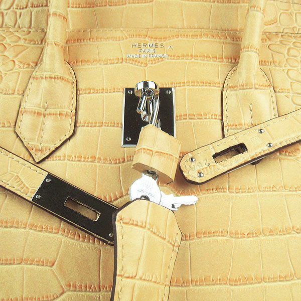 High Quality Fake Hermes Birkin 35CM Crocodile Veins Leather Bag Yellow 6089 - Click Image to Close